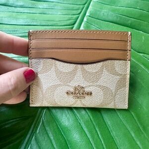 Coach logo leather Card Holder wallet mini tan beige neutral